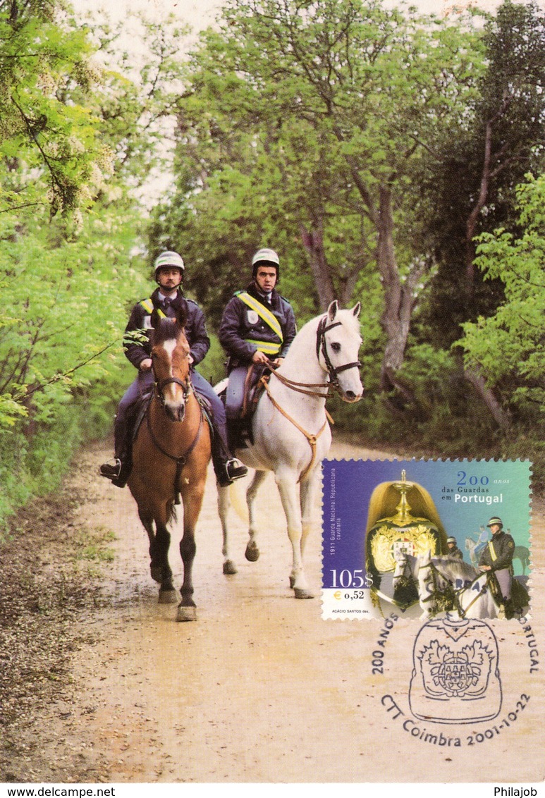 " GARDES NATIONAUX REPUBLICAINS A CHEVAL " Sur Carte Maximum N°tée Du PORTUGAL De 2001 - Police - Gendarmerie