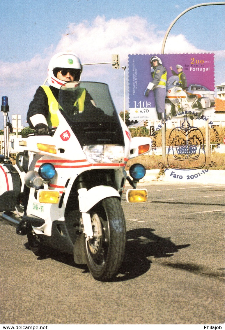 " GARDE NATIONAL REPUBLICAIN A MOTO " Sur Carte Maximum N°tée Du PORTUGAL De 2001 - Police - Gendarmerie