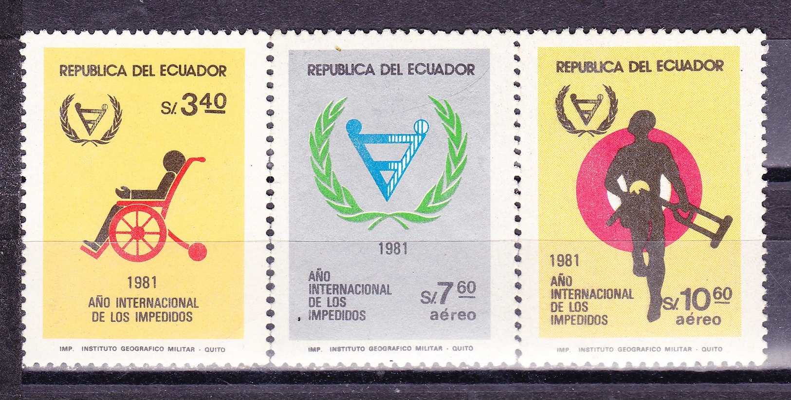 ECUADOR 1982 INTERNATIONAL YEAR OF DISABILITIES SET 3 MNH SC# 1020 C733-C734 - Ecuador