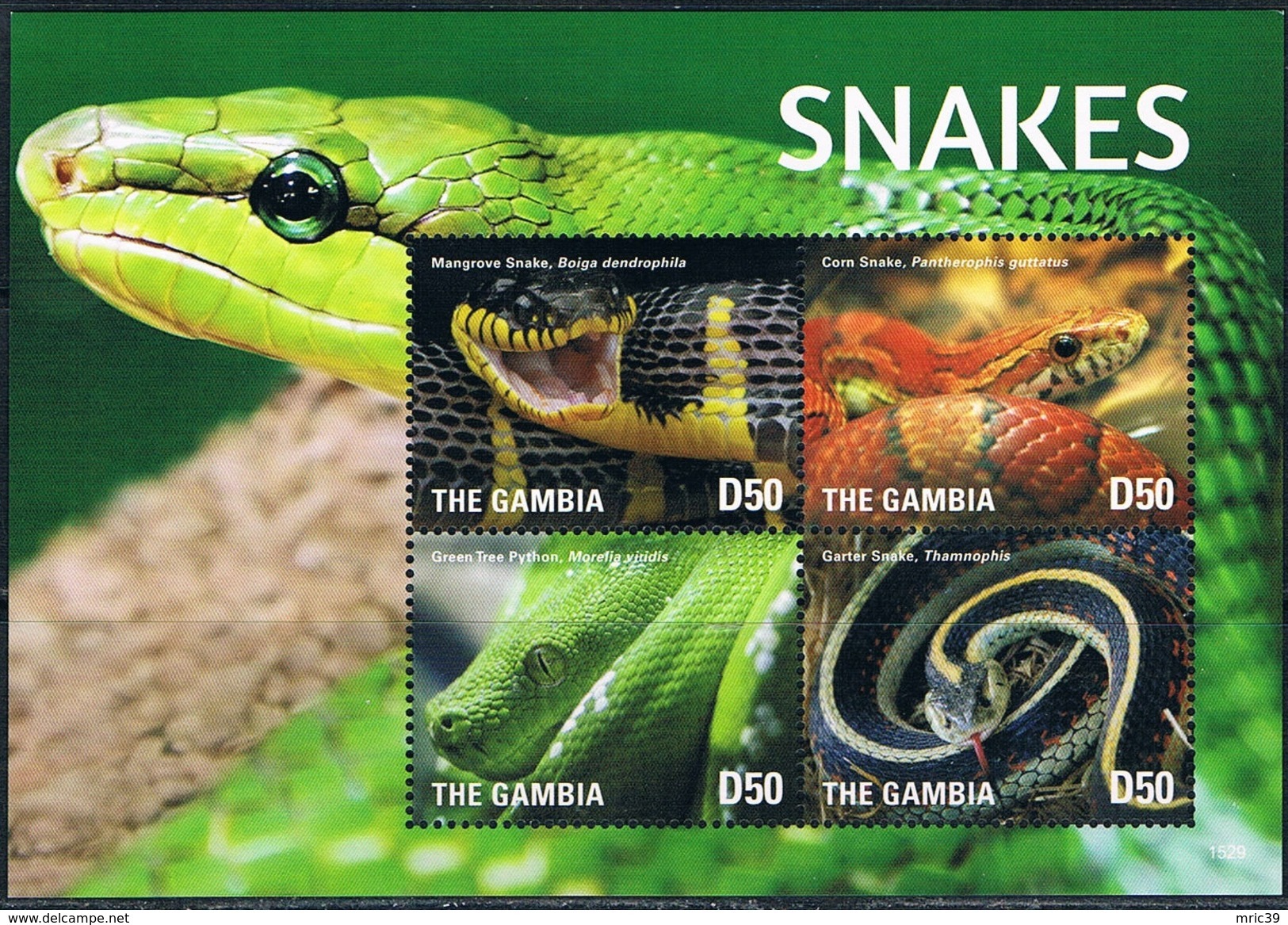 Bloc Sheet Serpents Snakes  MNH  Neuf  ** Gambie Gambia  2015 - Serpents