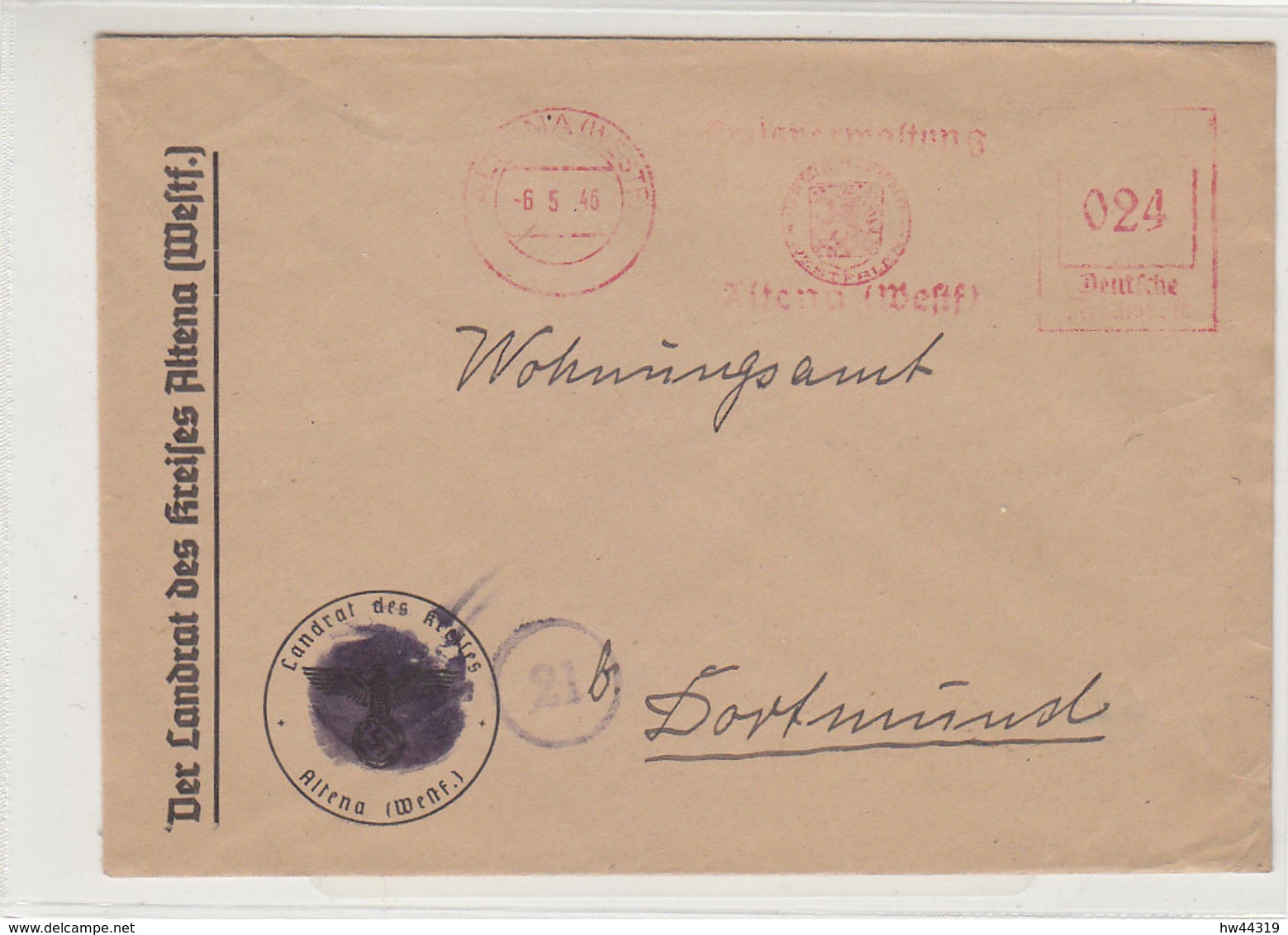 Entnazifizierter Brief Mit Freistempel Aus ALTENA 6.5.46 Nach Dortmund - Other & Unclassified