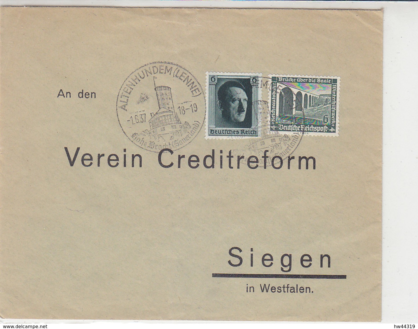 Brief Mit Netter Frankatur Aus ALTENHUNDEM (LENNE) 1.6.37 SST - Briefe U. Dokumente