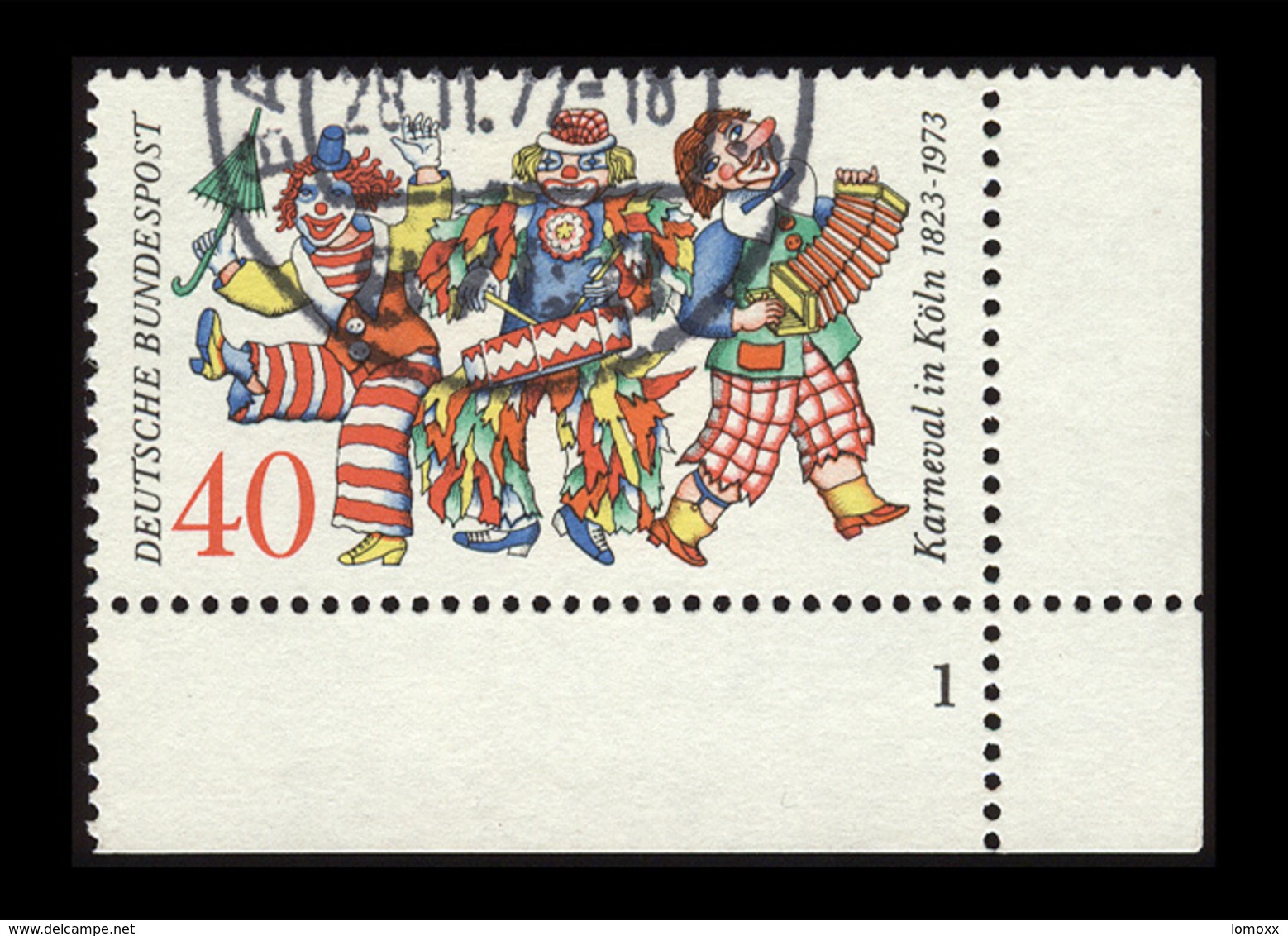 BRD 1972, Michel-Nr. 748, 150 Jahre Kölner Karneval, 30 Pf., Eckrand Unten Rechts Mit Formnummer 1, Gestempelt - Gebraucht