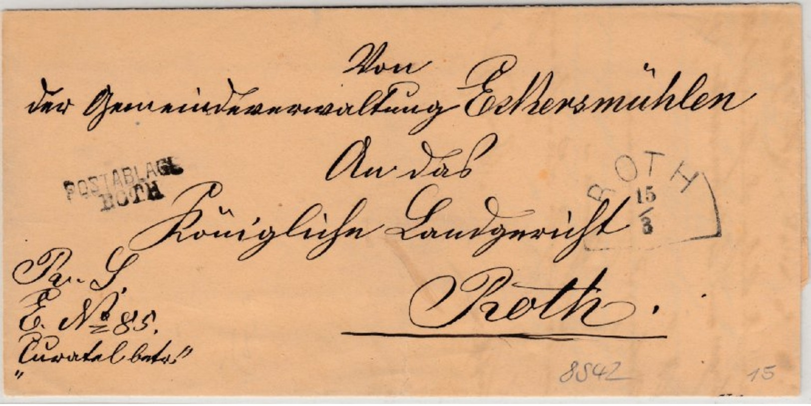 Bayern - Postablage Roth, L2 A. Dienstbrief V. Eckersmühlen - Roth 1876 - Sonstige & Ohne Zuordnung