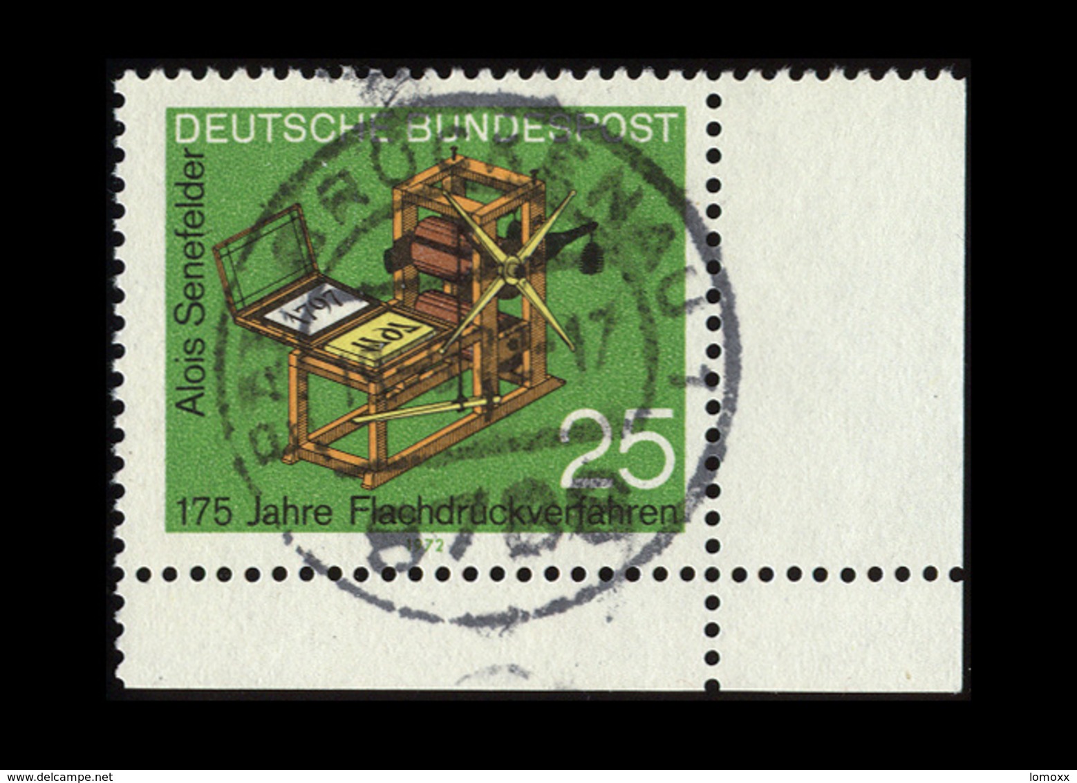 BRD 1972, Michel-Nr. 715, 175 Jahre Flachdruckverfahren, 25 Pf., Eckrand Unten Rechts, Gestempelt - Gebraucht