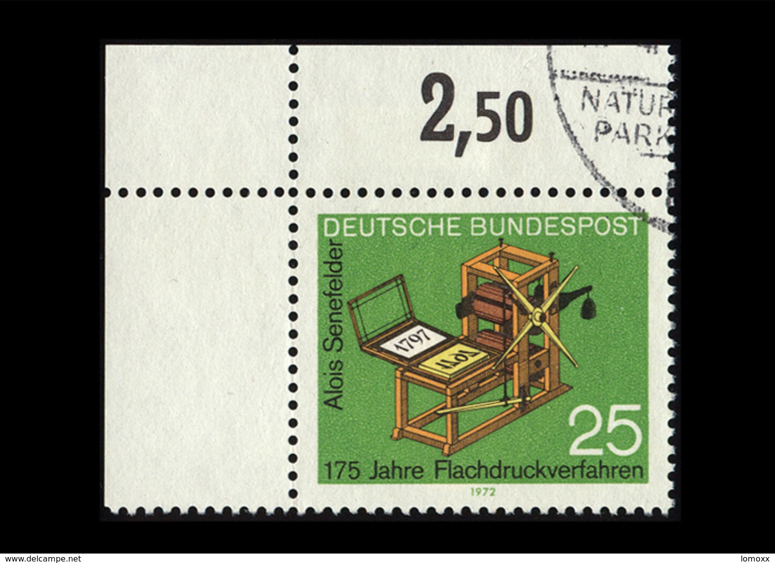 BRD 1972, Michel-Nr. 715, 175 Jahre Flachdruckverfahren, 25 Pf., Eckrand Oben Links, Gestempelt - Gebraucht