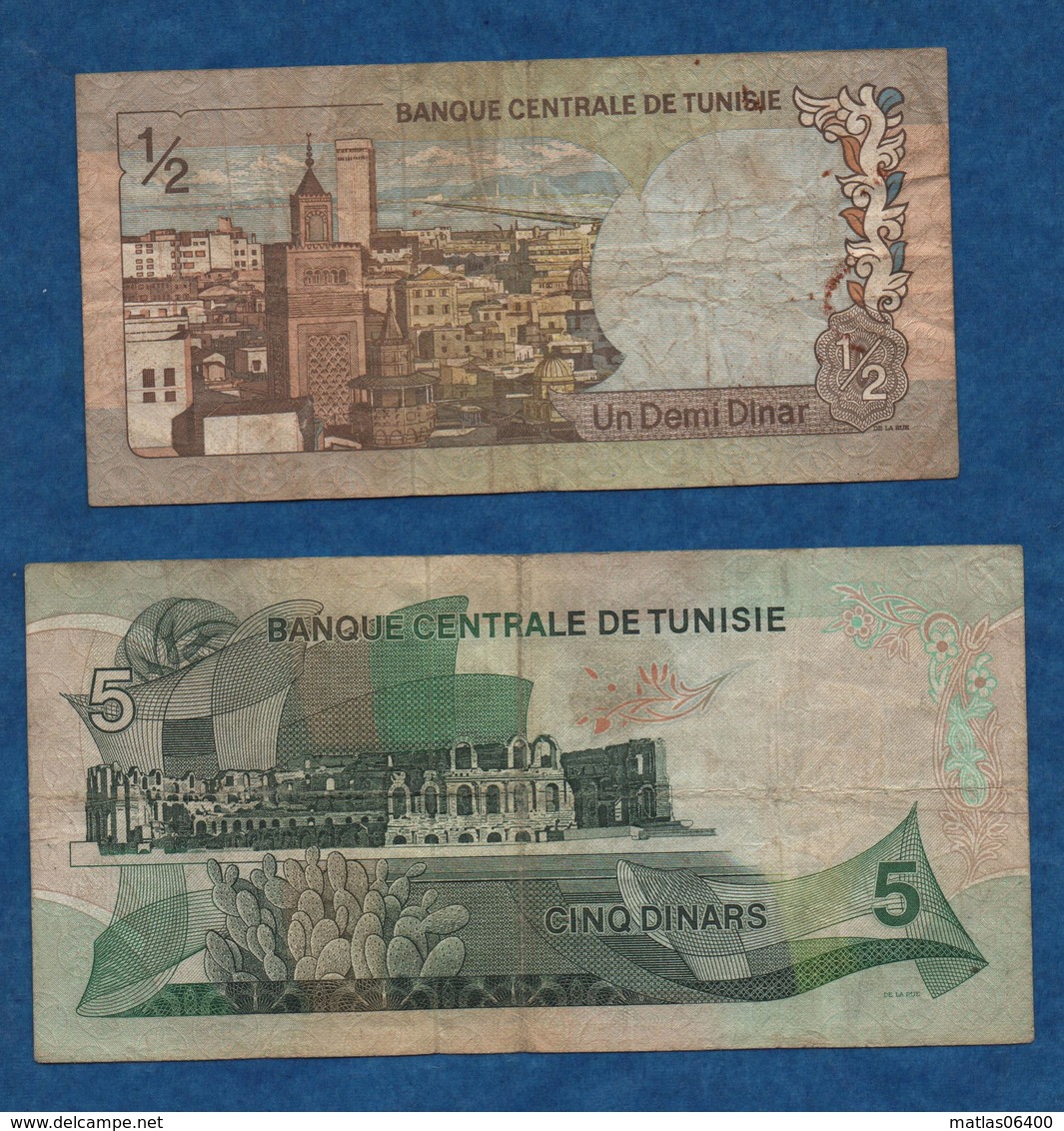 TUNISIE-  3 08 1972 - 2 Billets ( 1/2 Et 5  Dinars )   Cat World - 66 Et 68   Circulés    Voir Scans - Tunisie