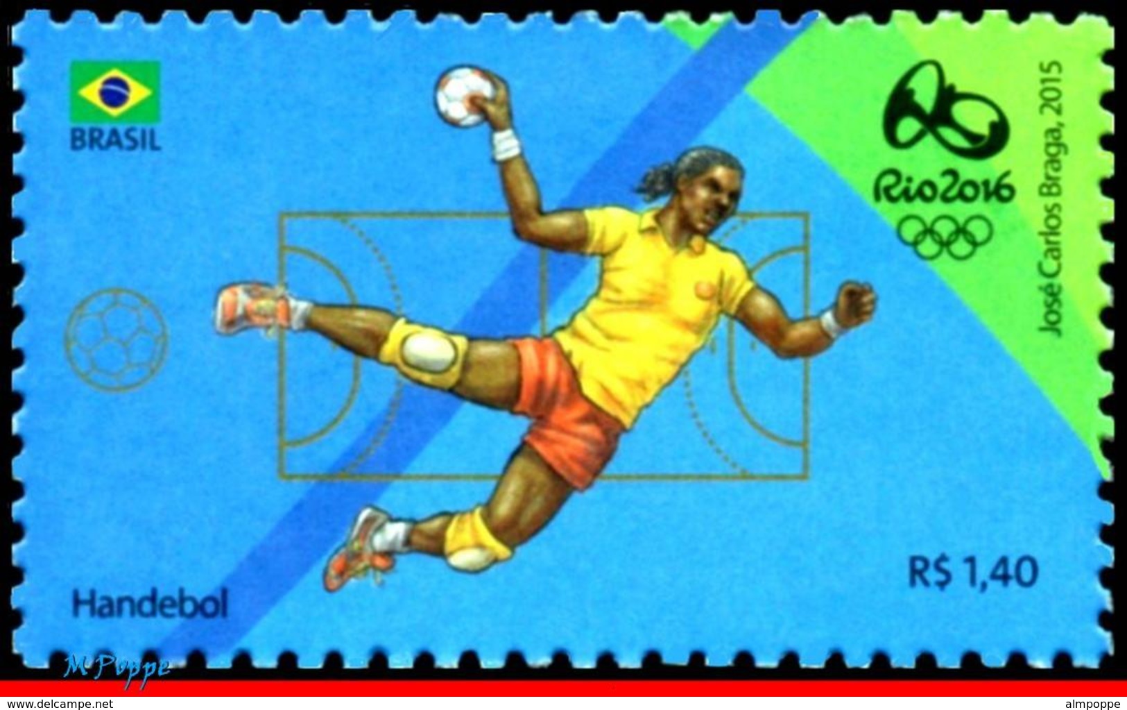 Ref. BR-3318N BRAZIL 2015 SPORTS, OLYMPIC GAMES, RIO 2016,, HANDBALL, STAMP OF 4TH SHEET, MNH 1V Sc# 3318N - Ungebraucht