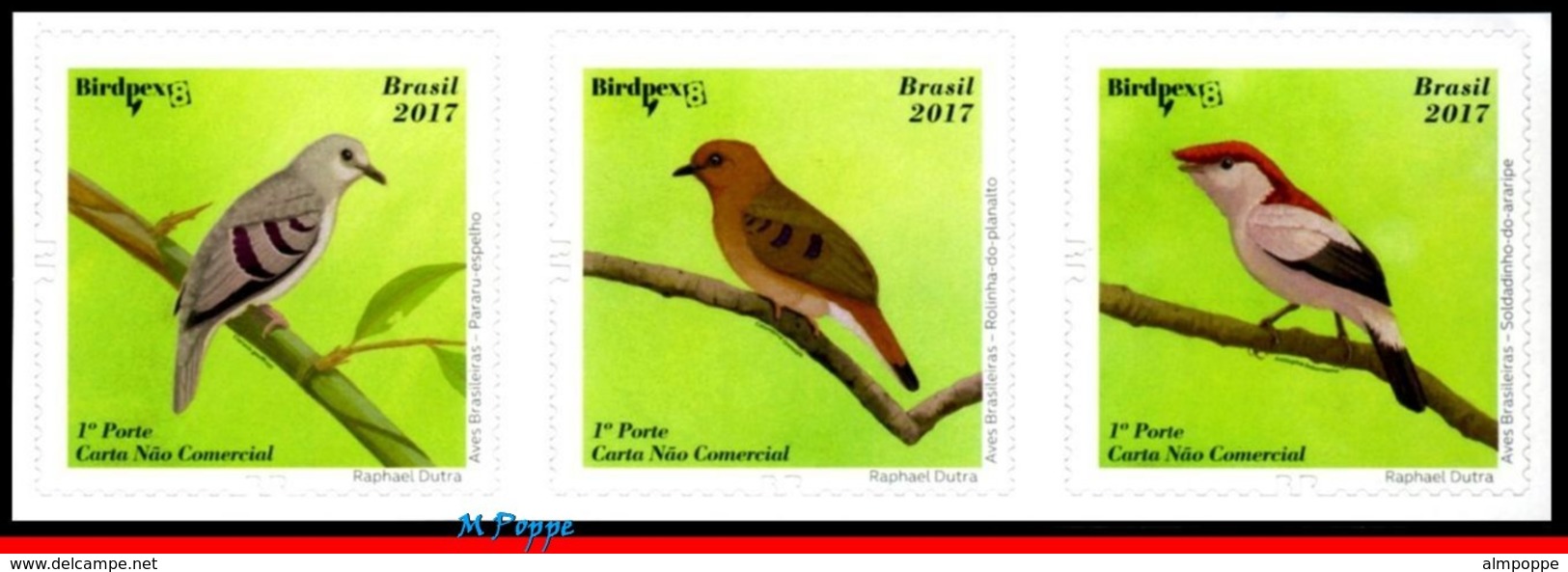 Ref. BR-V2017-04-3 BRAZIL 2017 BIRDS, BRAZILIAN BIRDS,BIRDPEX 8, , ENDANGERED, SET AND SELF-ADHESIVE MNH 6V - Ungebraucht