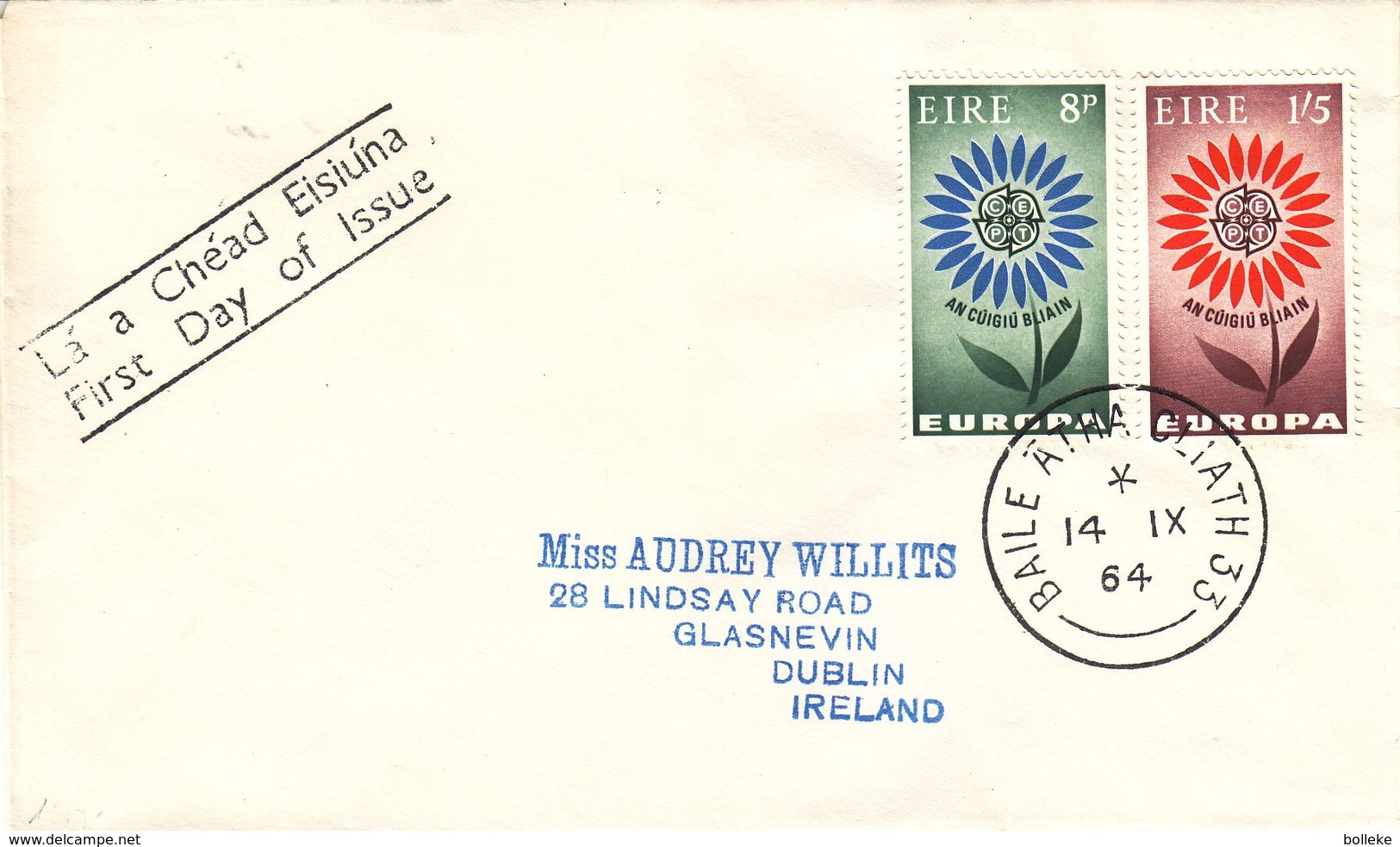 Irlande - Lettre De 1964 - Oblit Baile Atha Cliath - Exp Vers  Dublin - Europa 1964 - - Lettres & Documents