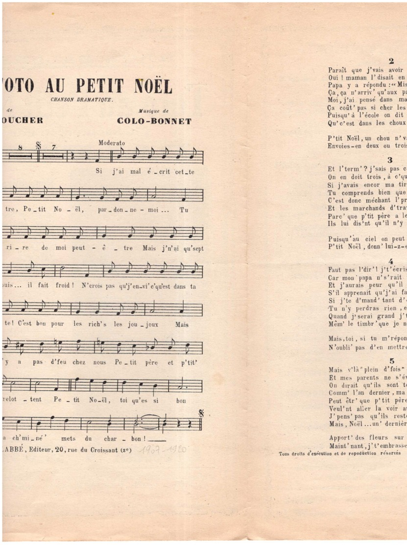 CAF CONC RÉALISTE DALBRET PARTITION TOTO AU PETIT NOËL ARMAND FOUCHER COLO-BONNET 1907-1920 - Autres & Non Classés