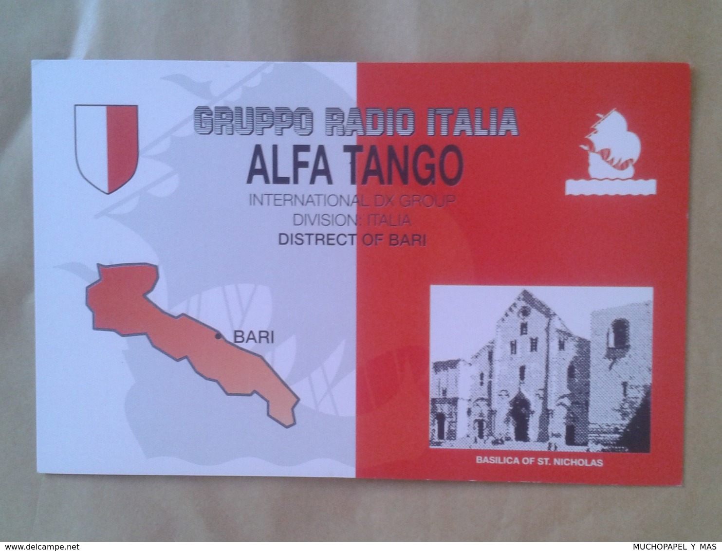 TARJETA TIPO POSTAL TYPE POST CARD QSL RADIOAFICIONADOS RADIO AMATEUR ITALIA BARI BASILICA OF ST. NICHOLAS SAN NICOLÁS - Autres & Non Classés