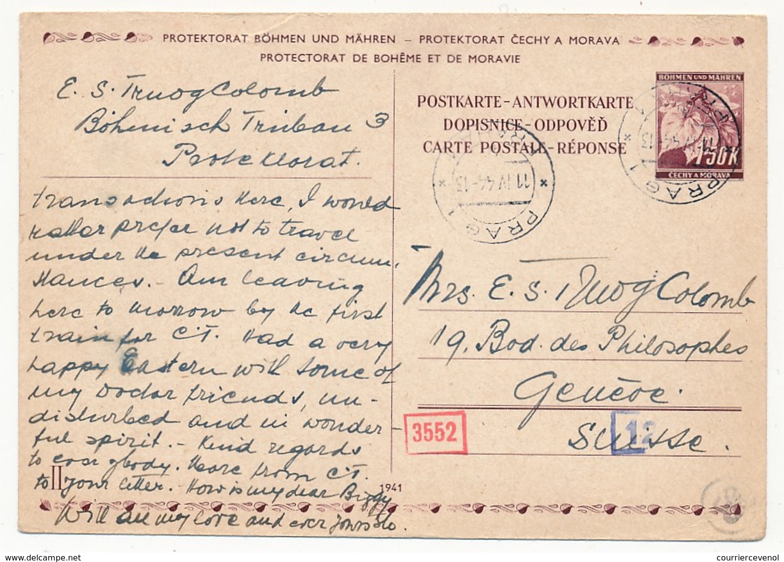 4 cartes (entiers postaux) depuis Böhmisch-Trübau et Prague (1944/1945) - Censures allemandes