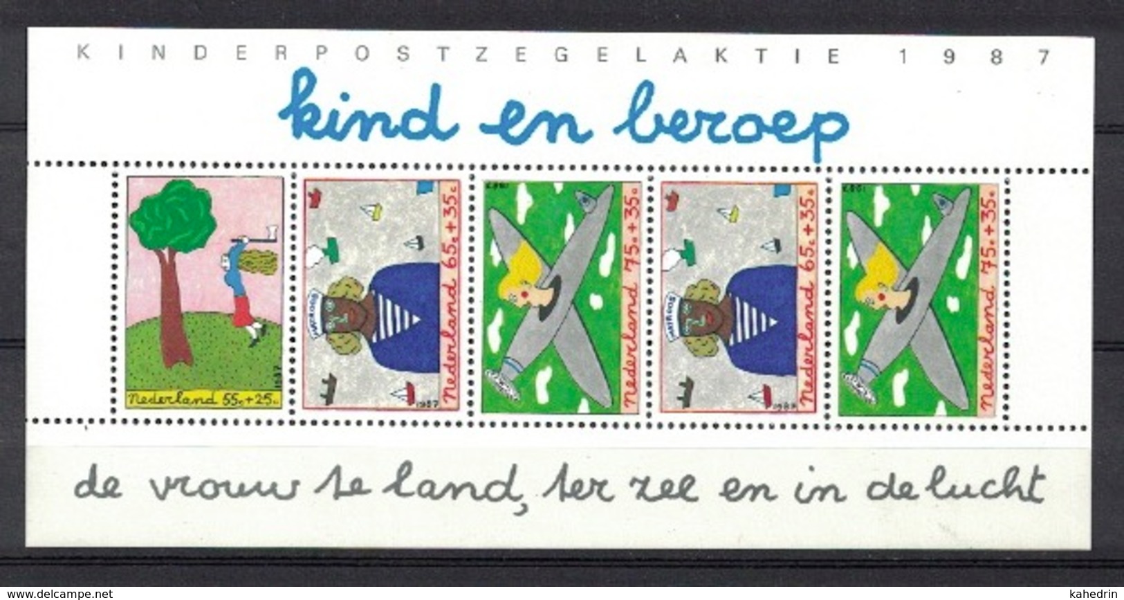 Nederland Pay Bas Olanda Netherlands 1987, Kinderzegels Child Welfare Profession Plane **, MNH, S/S - Ongebruikt