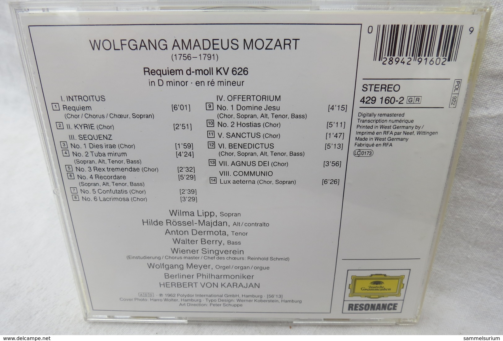 CD "Wolfgang Amadeus Mozart" Requiem D-moll KV 626, Herbert Von Karajan, Berliner Philharmoniker, Deutsche Grammophon - Klassik