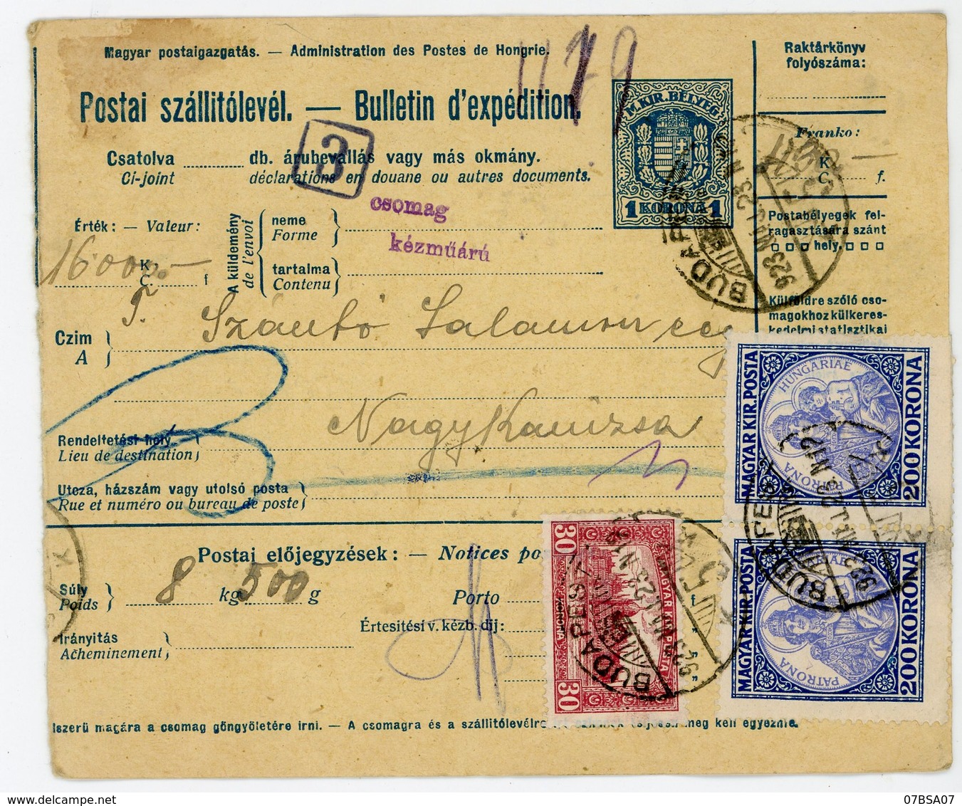 HONGRIE ENTIER POSTAL BULLETIN D EXPEDITION 1923 BUDAPEST - Lettres & Documents