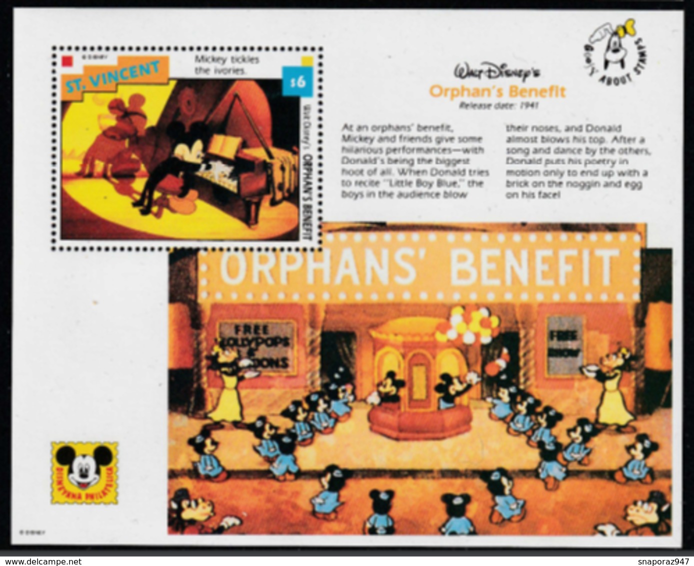 1992 St. Vincent Disney Orphans Benifit MNH** Ye49 - Disney