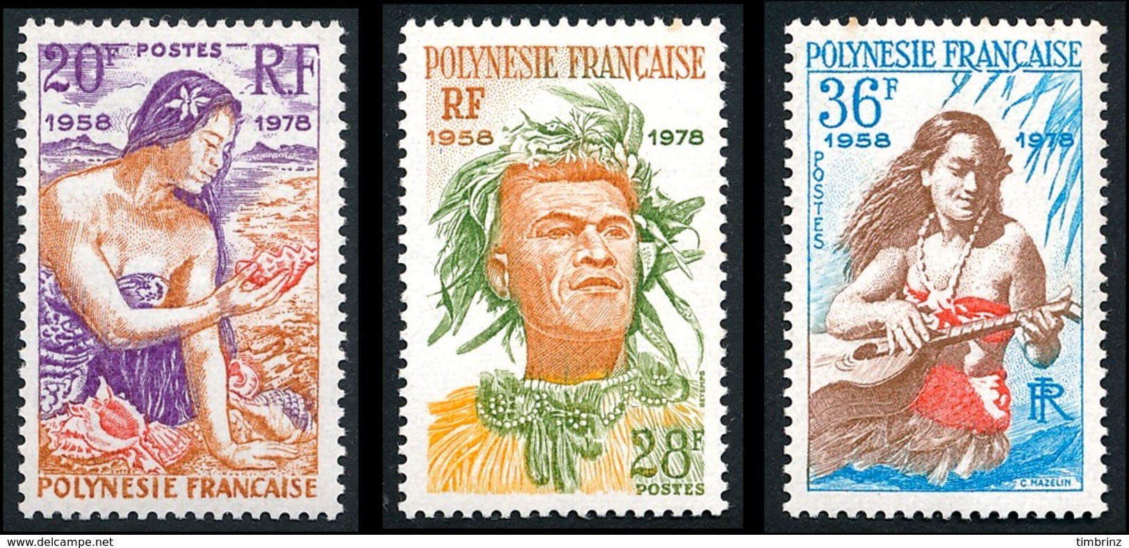 POLYNESIE 1978 - Yv. 121 122 123 **   Cote= 14,50 EUR - 1ère émission De Timbres (3 Val.)  ..Réf.POL23857 - Neufs