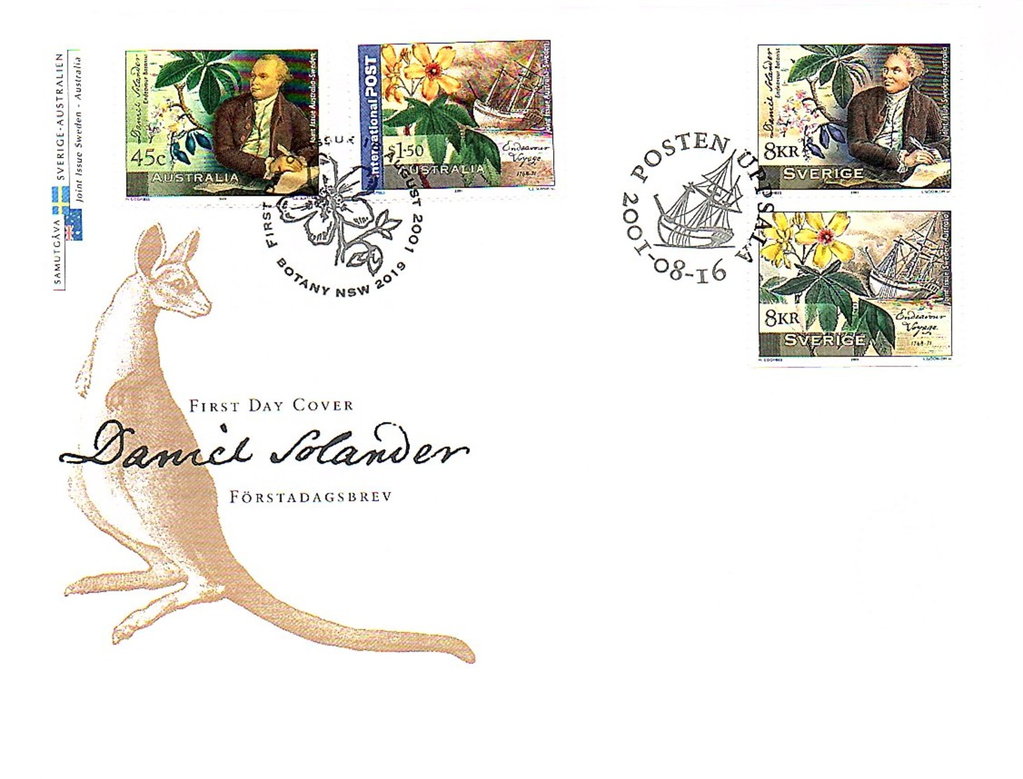 Joint Issue Zweden Australia Daniel Solander 2001 On Large FDC LIMITED QUANTITY ISSUED (159d) - Covers & Documents
