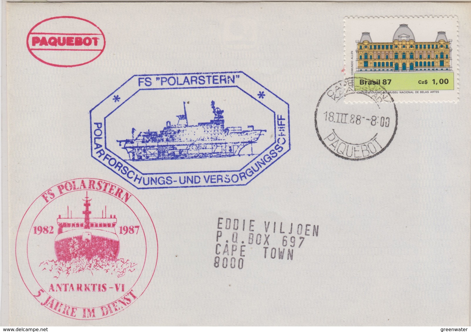 Brazil 1988 Polarstern Cover  Ca Polarstern Ca Cape Town 18 III 88 (42441) Promotion - Andere & Zonder Classificatie