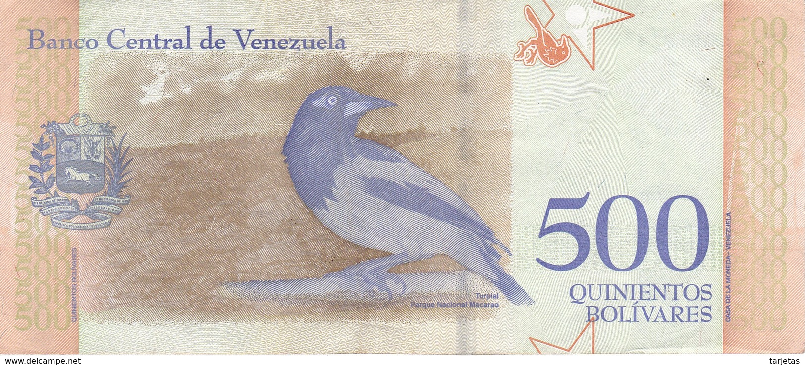 BILLETE DE VENEZUELA DE 500 BOLIVARES DEL 15 DE ENERO DEL AÑO 2018  (BANKNOTE) PAJARO-BIRD - Venezuela