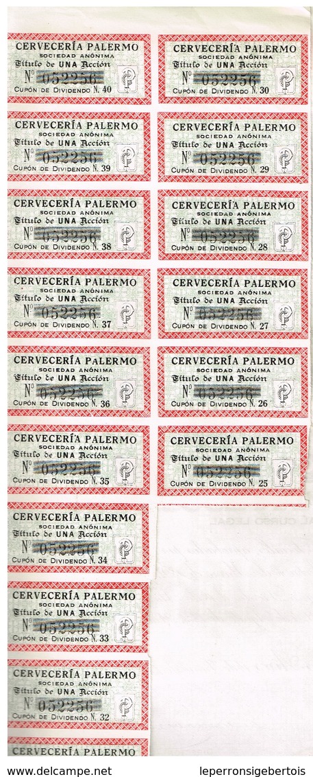 Titre Ancien - Cerveceria Palermo Sociedad Anónima - Titulo De 1926 - N°052256 - Industrie