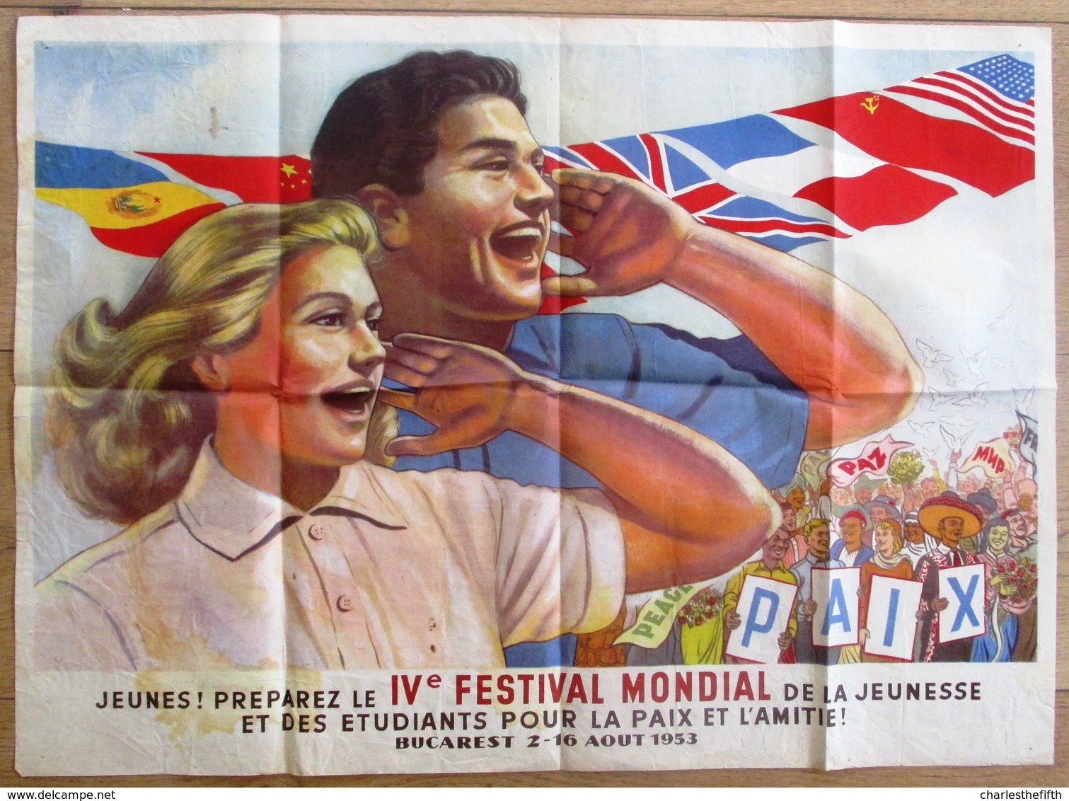 AFFICHE - FESTIVAL MONDIAL DE LA JEUNESSE MONDIAL POUR LA PAIX A BUCAREST ROMANIA - 1953 - Festival For Peace - Affiches