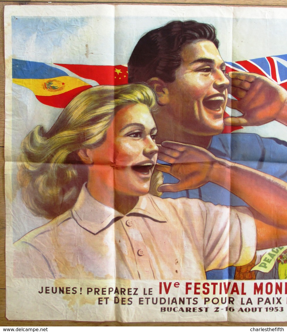 AFFICHE - FESTIVAL MONDIAL DE LA JEUNESSE MONDIAL POUR LA PAIX A BUCAREST ROMANIA - 1953 - Festival For Peace - Affiches