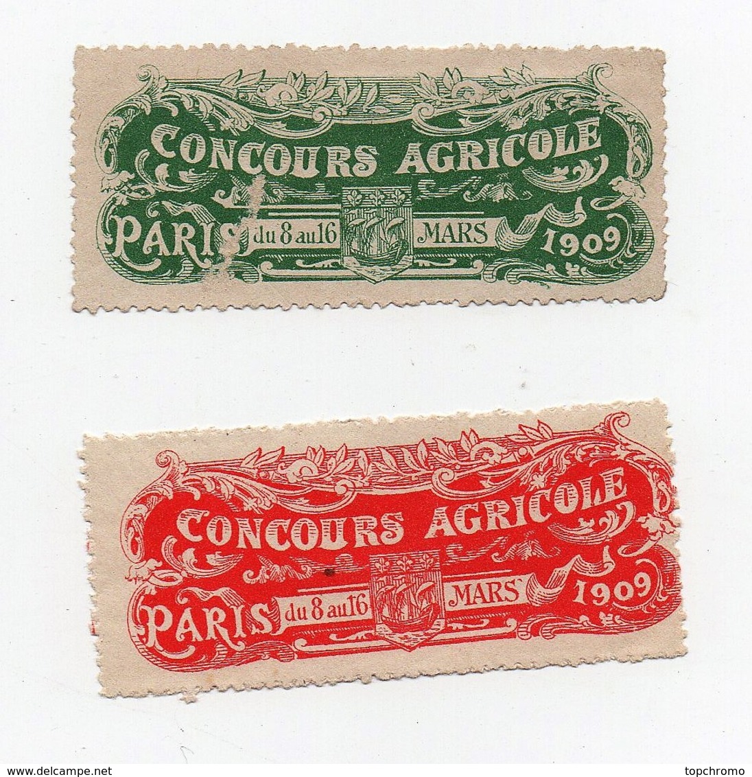 Erinnophilie Vignette Concours Agricole Du 8 Au 16 Mars 1909 Paris (2 Vignettes) - Autres & Non Classés