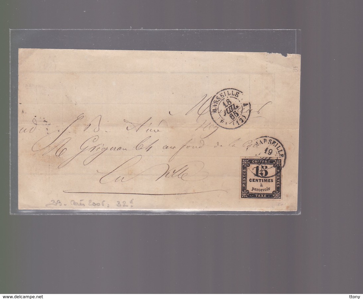 Lettre  1865 Marseille  Avec Timbre Taxe 15 Centimes à Percevoir Pour Julienbaille - 1849-1876: Période Classique