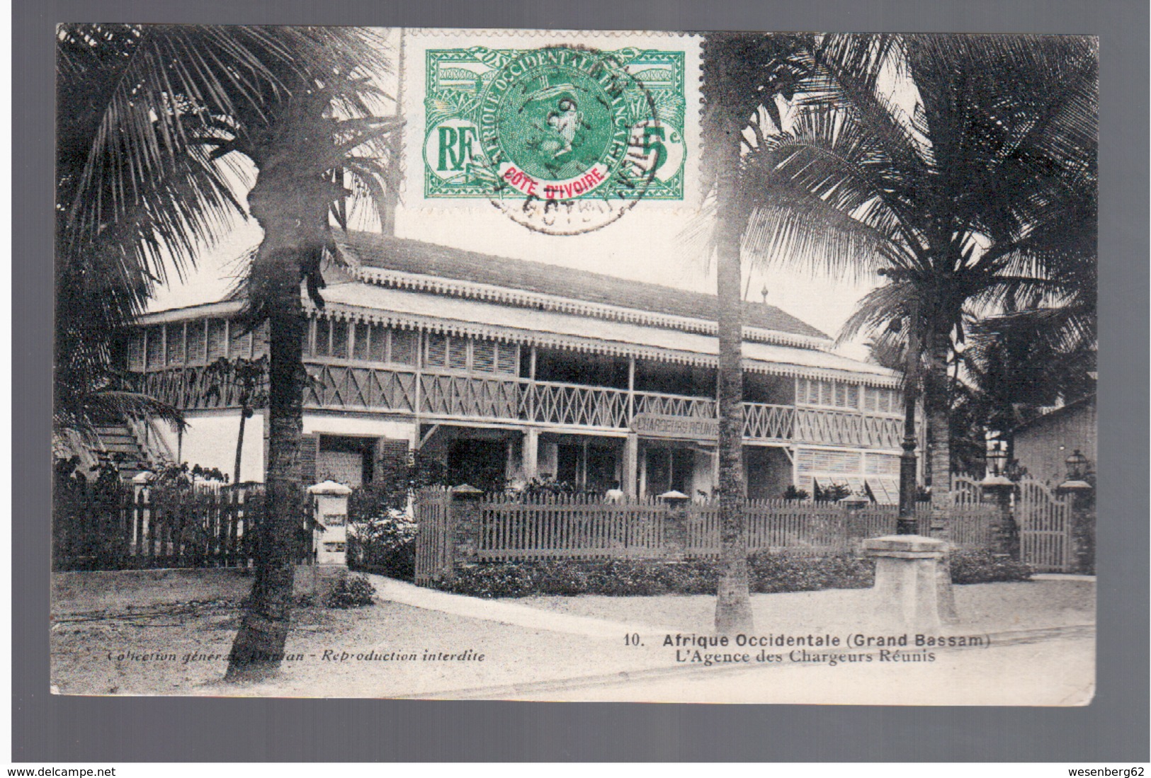 Cote D'Ivoire Grand Bassam L'Agence Des Chargeurs Reunis 1913 OLD POSTCARD - Côte-d'Ivoire