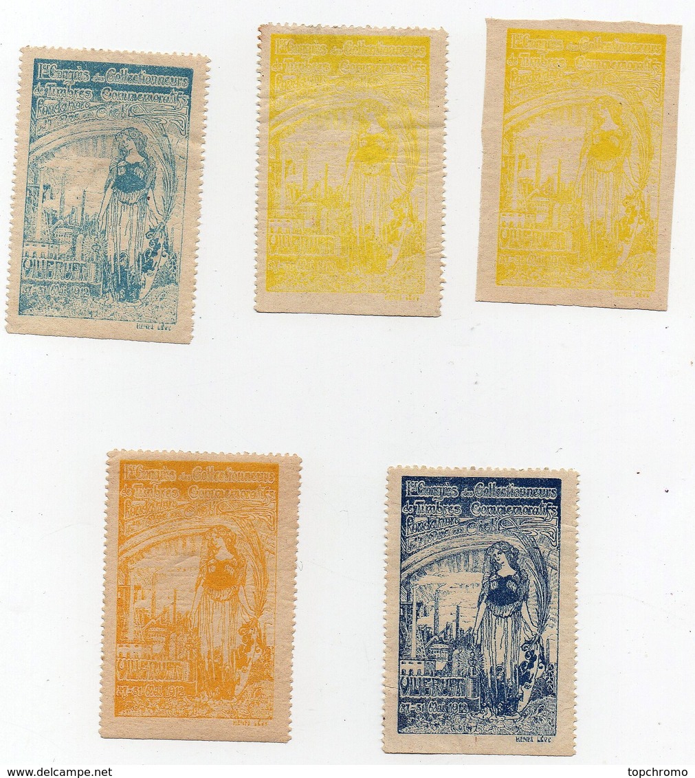 Erinnophilie Vignette 1er Congrès De Collectionneurs De Timbres Commémoratifs L'Arc En Ciel Villerupt 1912 (5 Vignettes) - Autres & Non Classés