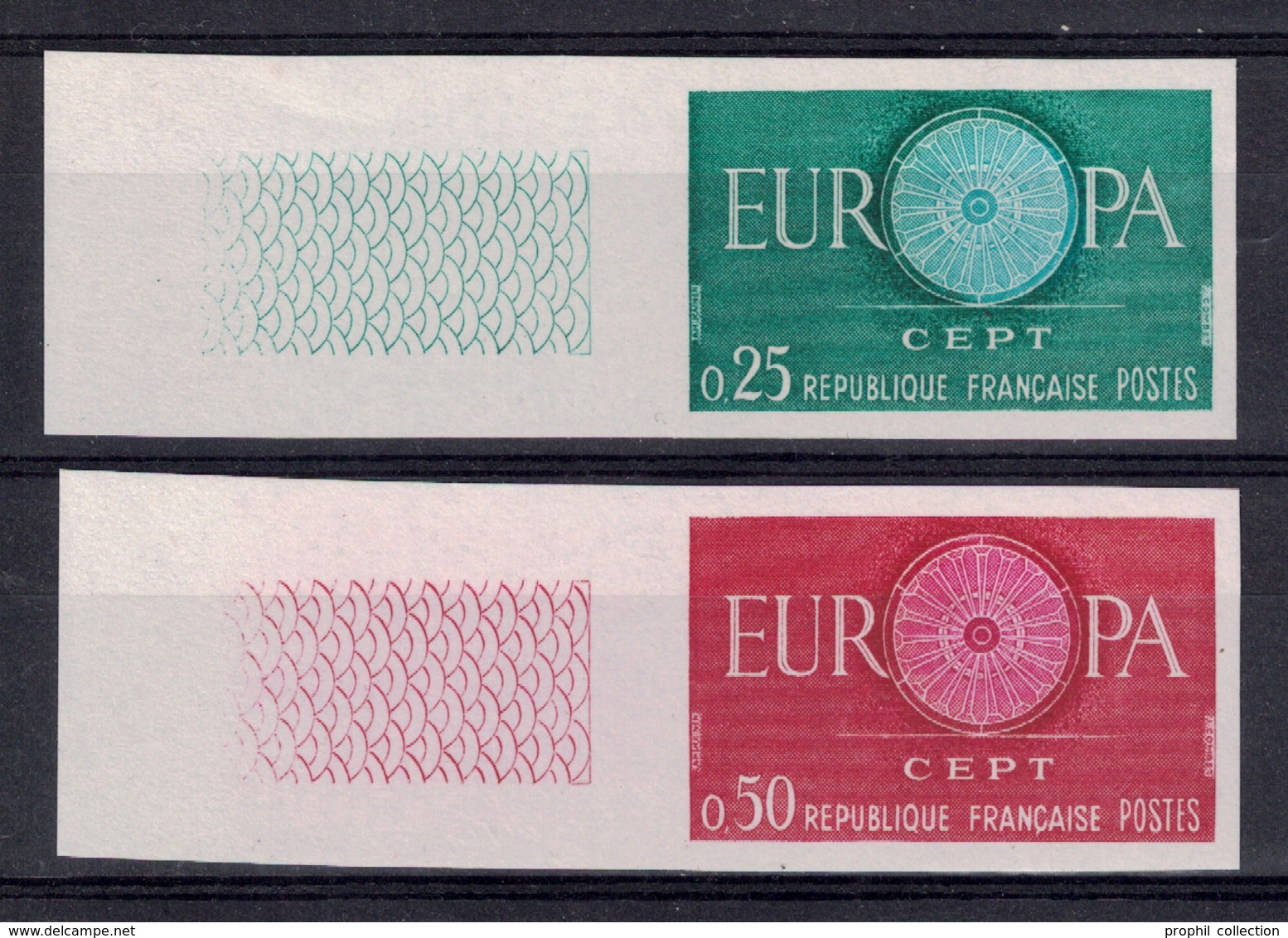 LOT TIMBRES FRANCE NON DENTELES "EUROPA" N°1266 1267 NEUF ** LUXE BORD DE FEUILLE (1960) - Non Classés