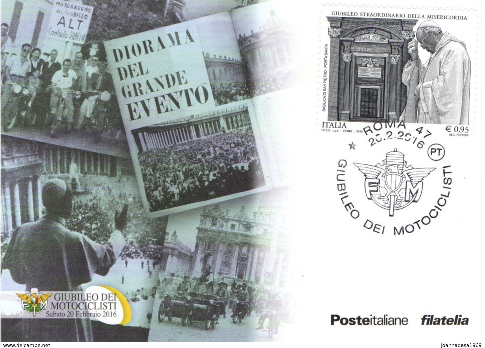 Cartolina Post Card Postal GIUBILEO DEI MOTOCICLISTI MOTO  2016 + ANNULLO - Altri & Non Classificati