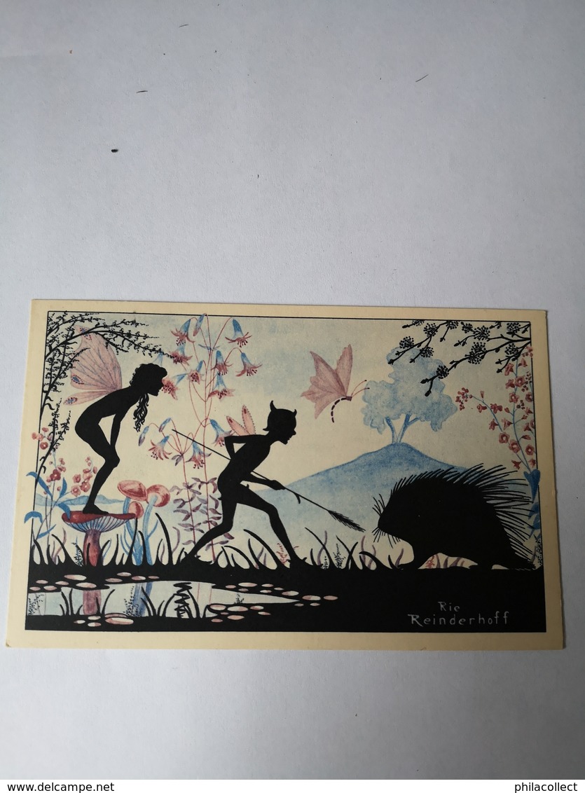 Silhouet Card - Dutch Illustrator Rie Reinderhoff - Fairy Tail Card Elf Animal No1 /19?? - Silhouetkaarten