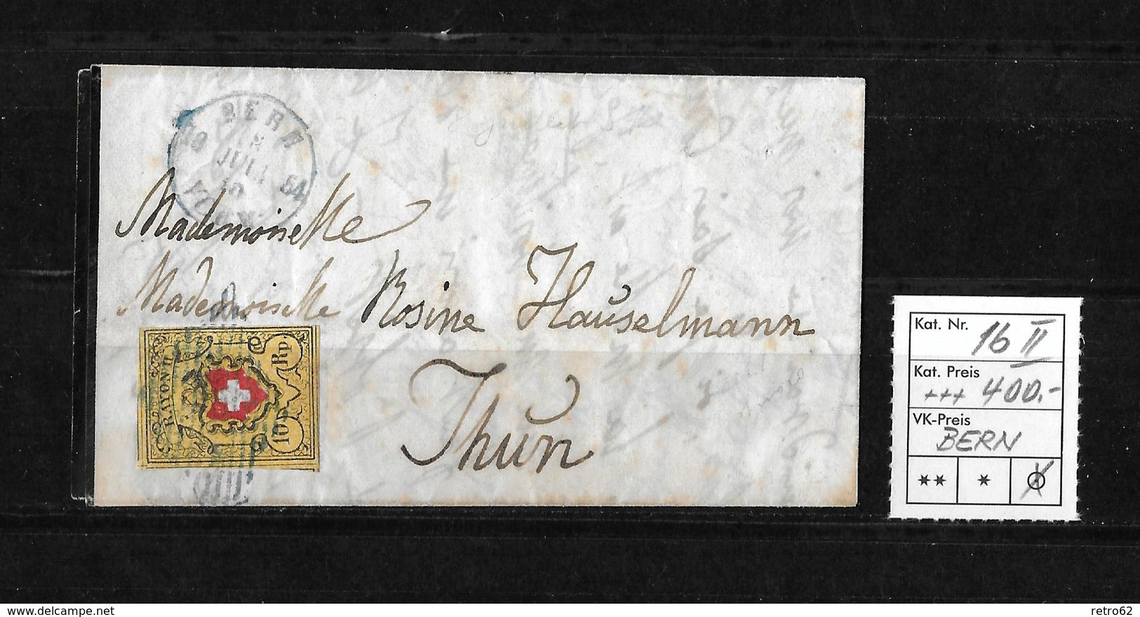 1843-1852 Kantonalmarken Rayon II → 1854 Brief BERN (Fingerhutstempel) Nach Thun ►SBK-16II◄ - 1843-1852 Federal & Cantonal Stamps