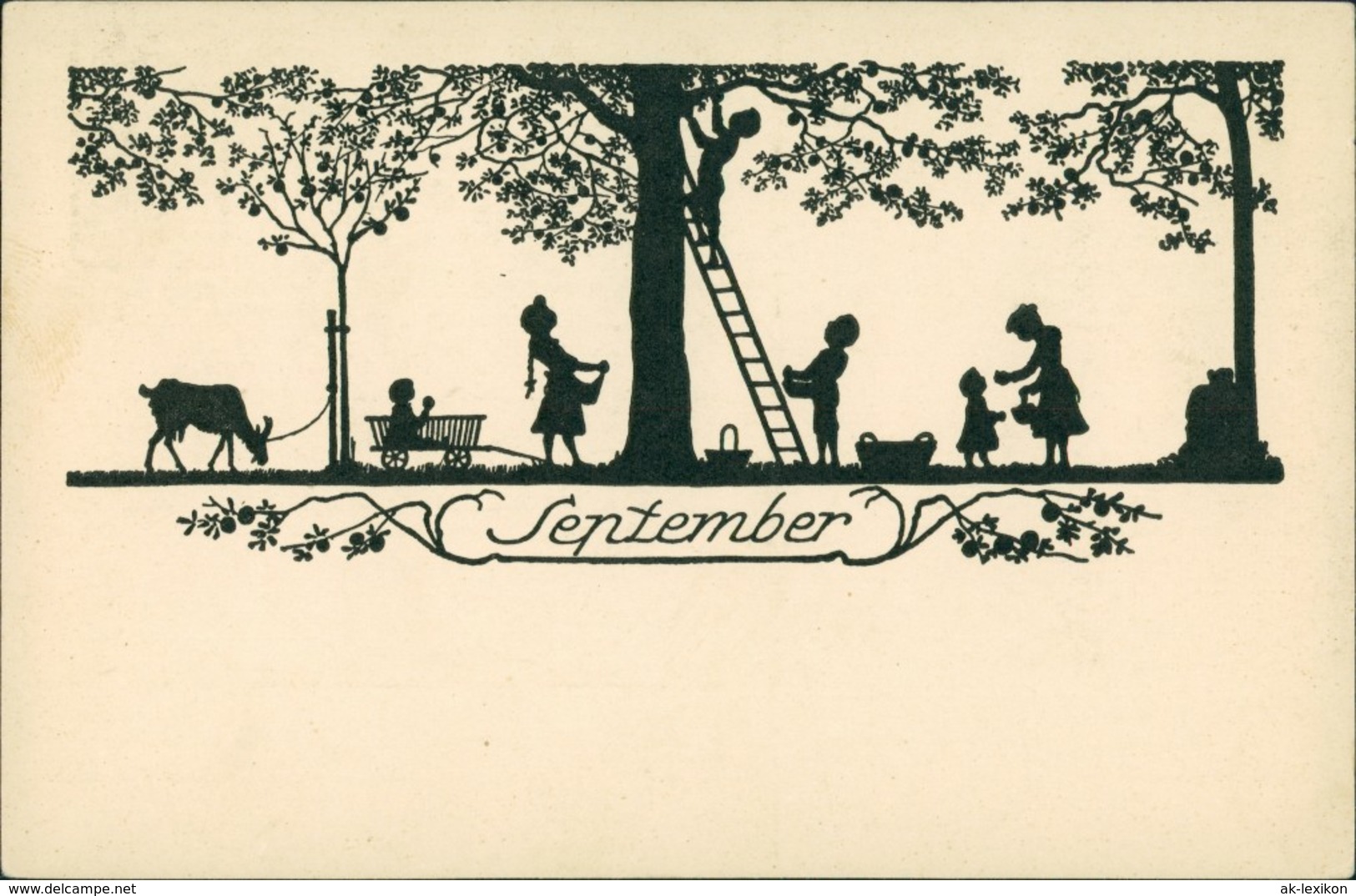  Scherenschnitt/Schattenschnitt-Ansichtskarten Künstlerkarte September 1922 - Scherenschnitt - Silhouette