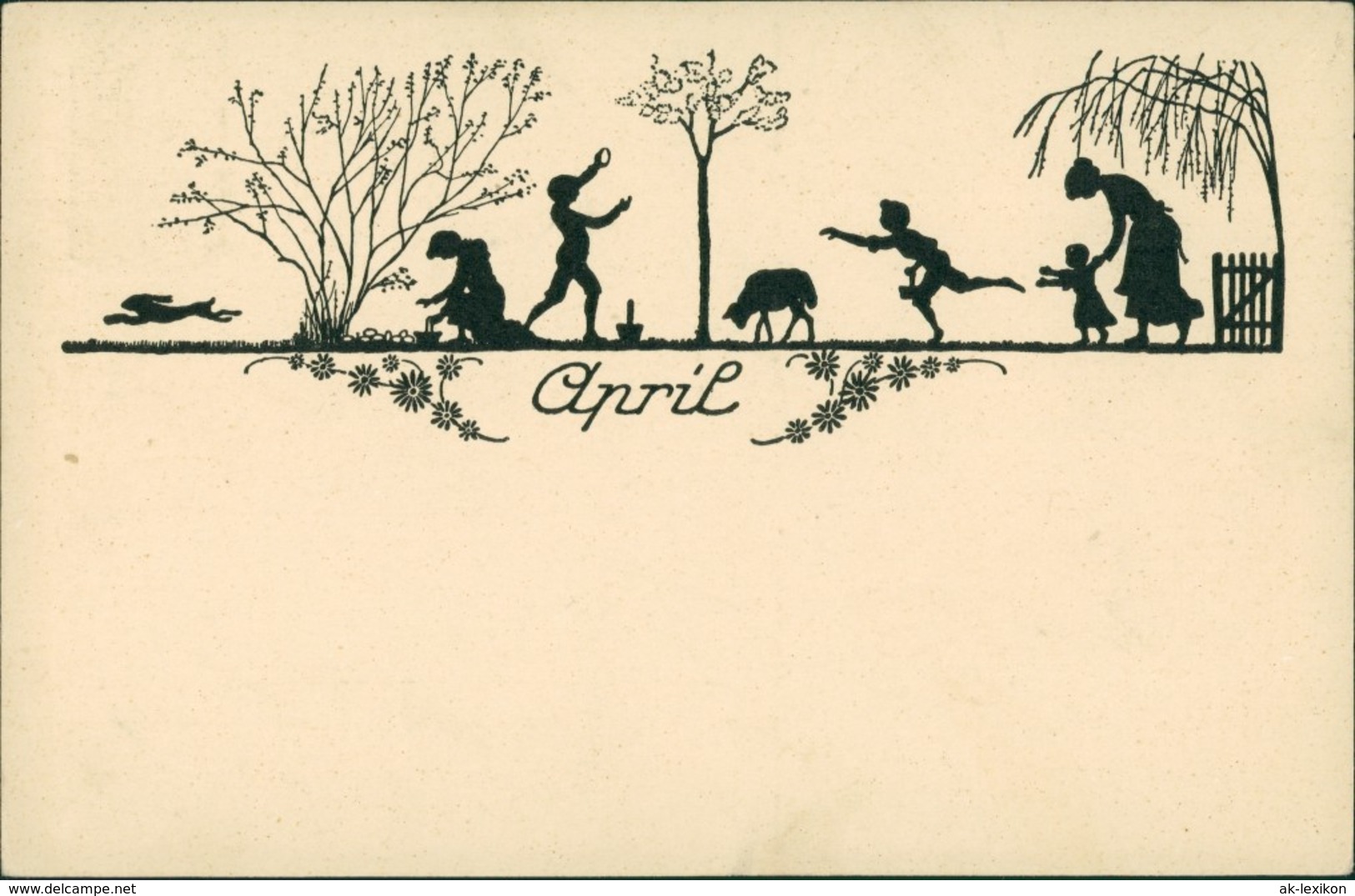 Ansichtskarte  Scherenschnitt/Schattenschnitt-Ansichtskarten April 1922  - Scherenschnitt - Silhouette