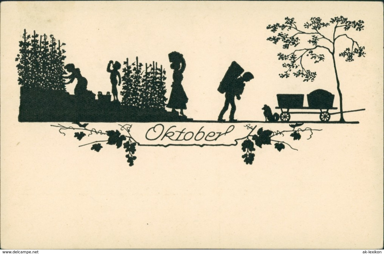  Scherenschnitt/Schattenschnitt-Ansichtskarten Künstlerkarte Oktober 1922 - Scherenschnitt - Silhouette