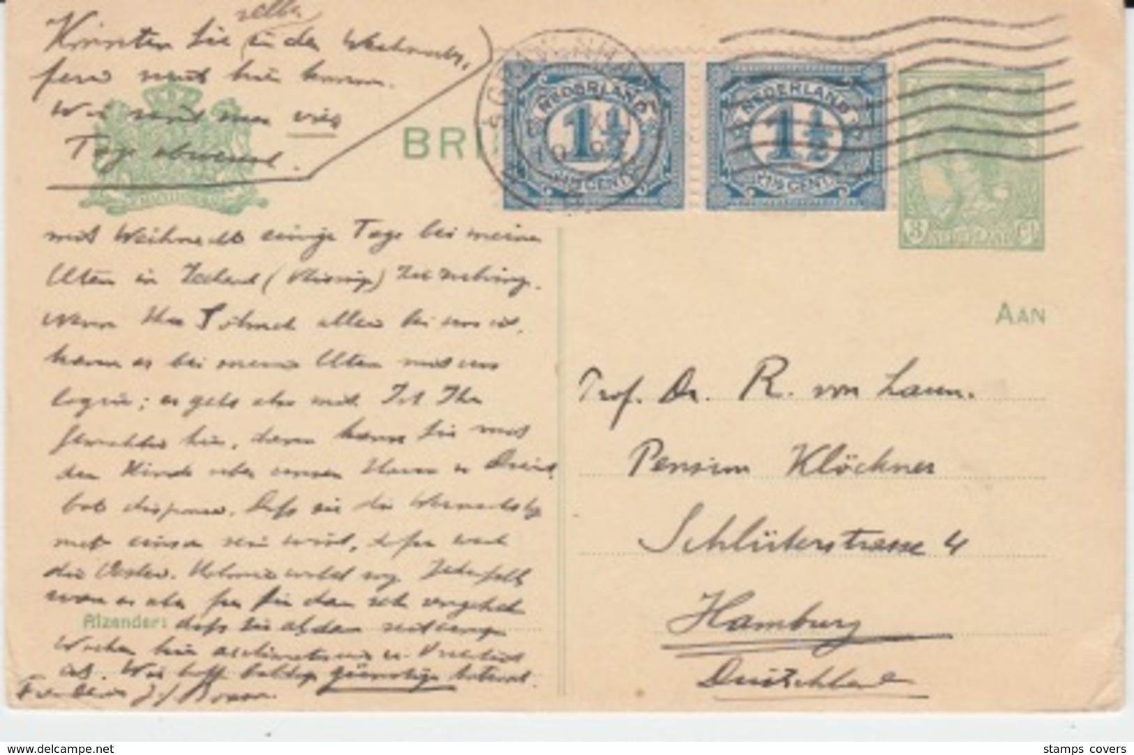 NEDERLAND BRIEFKAART 16 NOVEMBER 1919 GRAVENHAGE HAMBURG - Postal Stationery