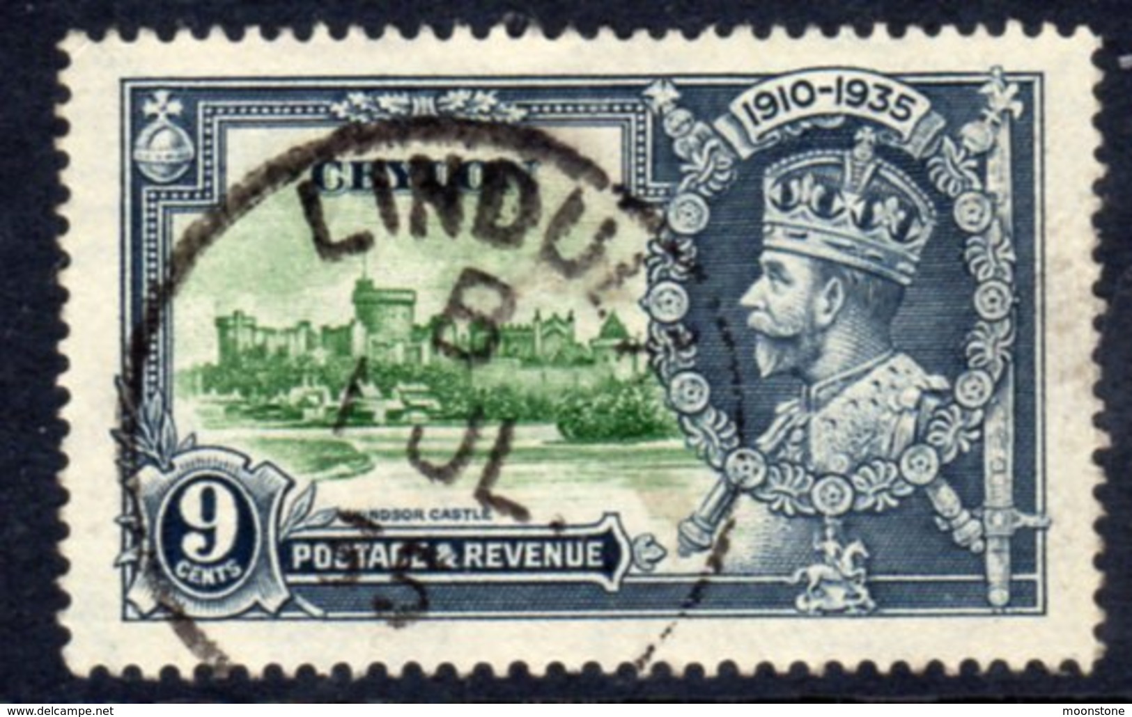 Ceylon GV 1935 Silver Jubilee 9c Value, Used, SG 380 (A) - Ceylon (...-1947)