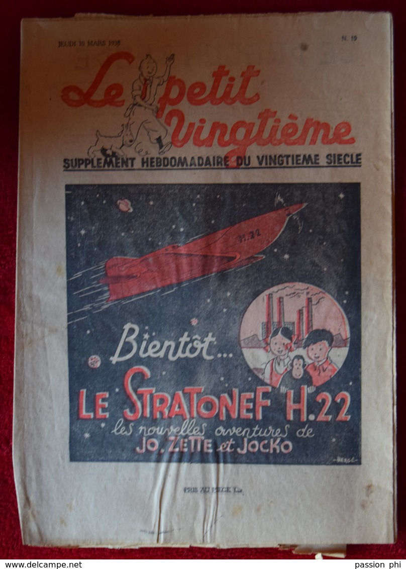 BD HERGE "Le Petit Vingtième" TINTIN QUICK ET FLUPKE JO ET ZETTE ..10.03.1938 N°10 ETAT CORRECT - Hergé