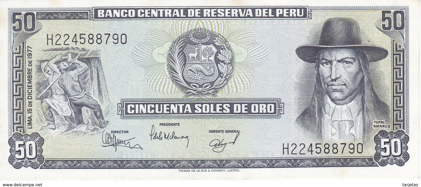 BILLETE DE PERU DE 50 SOLES DE ORO DEL AÑO 1977 SIN CIRCULAR-UNCIRCULATED (BANKNOTE) - Perù