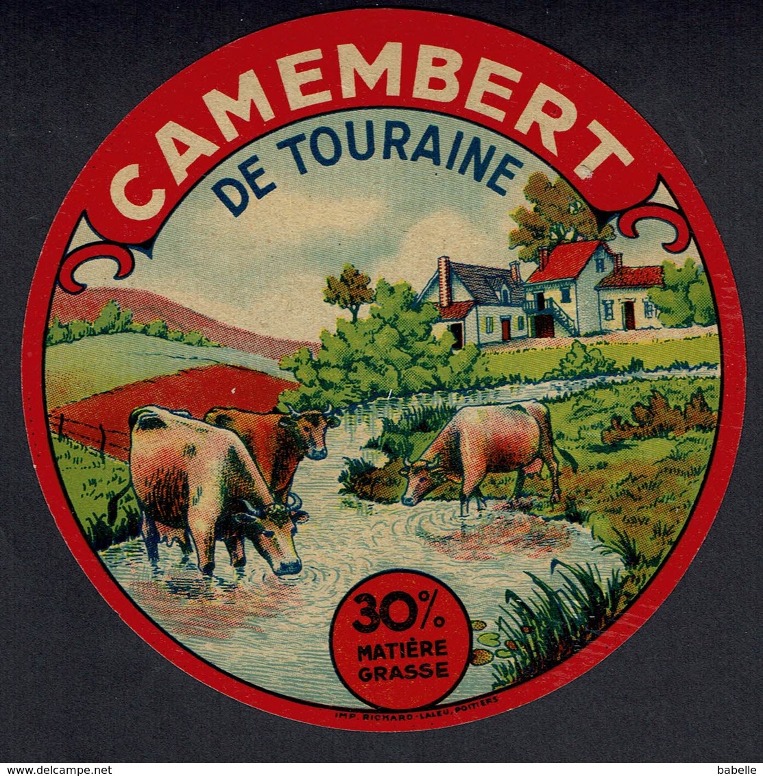 Et. " Camembert De TOURAINE " 30% Matière Grasse -  Vaches Et Ruisseau - Quesos