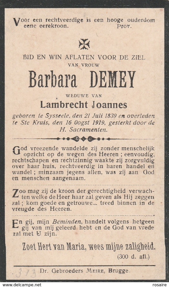 Barbara Demey-sysseele 1839-ste Kruis 1919 - Images Religieuses