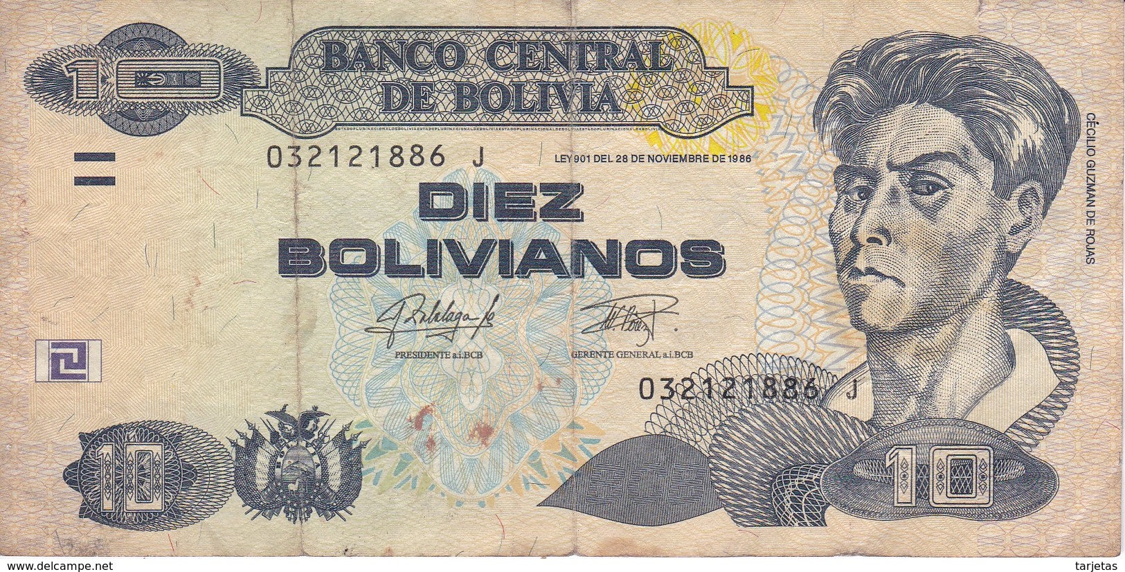 BILLETE DE BOLIVIA DE 10 BOLIVIANOS DEL AÑO 1986 (BANKNOTE) - Bolivia