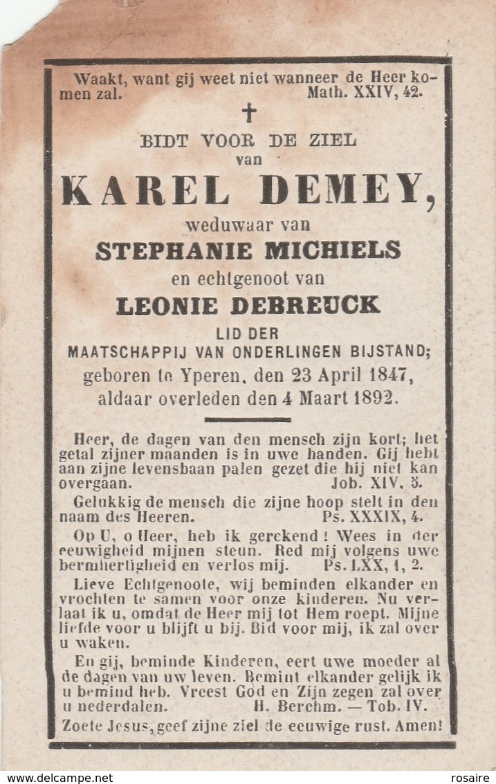 Karel Demey-yperen 1847--1892-mist Hoekje - Images Religieuses