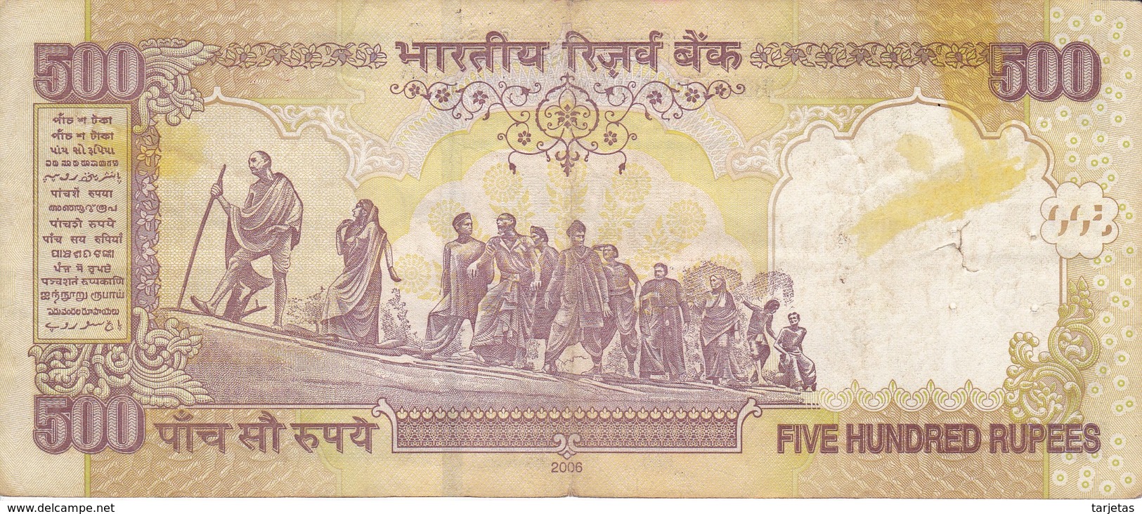 BILLETE DE LA INDIA DE 500 RUPEES DEL AÑO 2006   (BANKNOTE) DIFERENTES FIRMAS - India