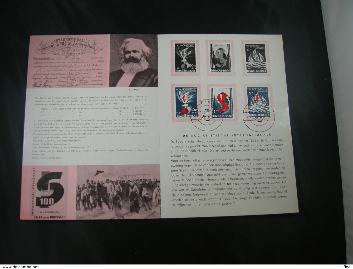 BELG.1964 1290/1292 FDC Postfolder NL.  (Antwerpen) : " Socialisme 1864-1964 " - 1961-1970