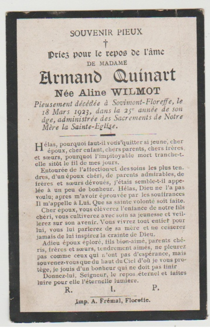 R.I.P. - Image Religieuse - ARMAND GUINART - 1898 Sovimont-Floreffe †  1923 Idem . - Images Religieuses